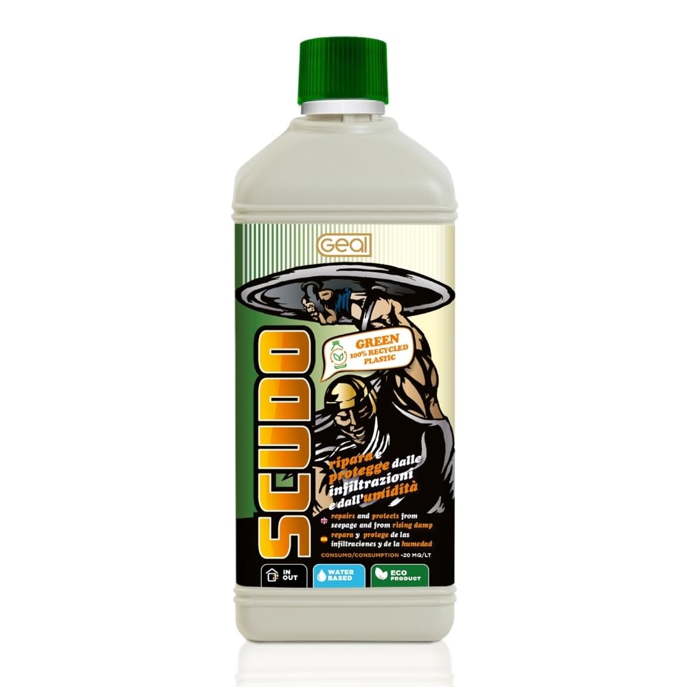 GEAL SCUDO. Idrorepellente Anti Infiltrazioni Base Acqua. Elimina Infiltrazioni per Terrazze, Pavimenti e Rivestimenti. 1 Litro rivestimenti. 1 Litro