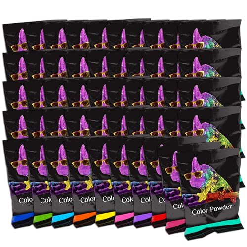 Chameleon Colors 70g Color Powder Packs - Great for Summer Camp, Holi Powder, Color Run, Photo Shoot, Color War - 50 Pack - 10 Vibrant Rainbow Colors - Individual-Sized Bags - Non-Toxic, Gluten-Free