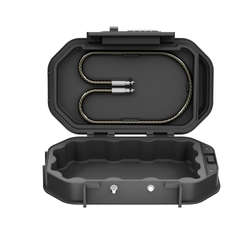 BRÜNN Cassetta di sicurezza portatile con serratura a combinazione, impermeabile, da viaggio, con cavo in acciaio, colore nero, scatola con combinazione, ideale per esterni, campeggio, spiaggia