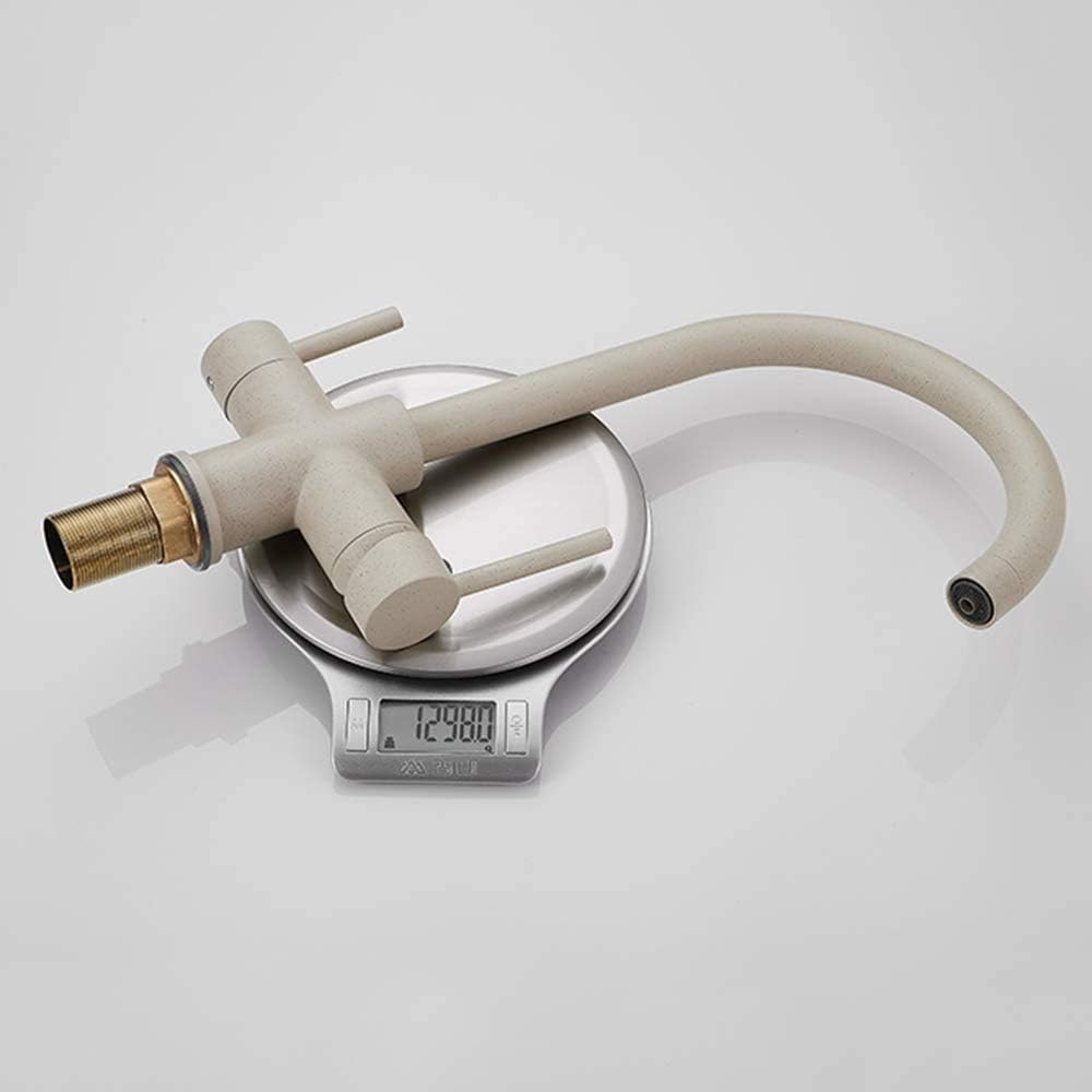 蛇口 3Wayキッチン御影石 ベージュ 360&deg;回転 2レバー 浸透混合栓 飲料水