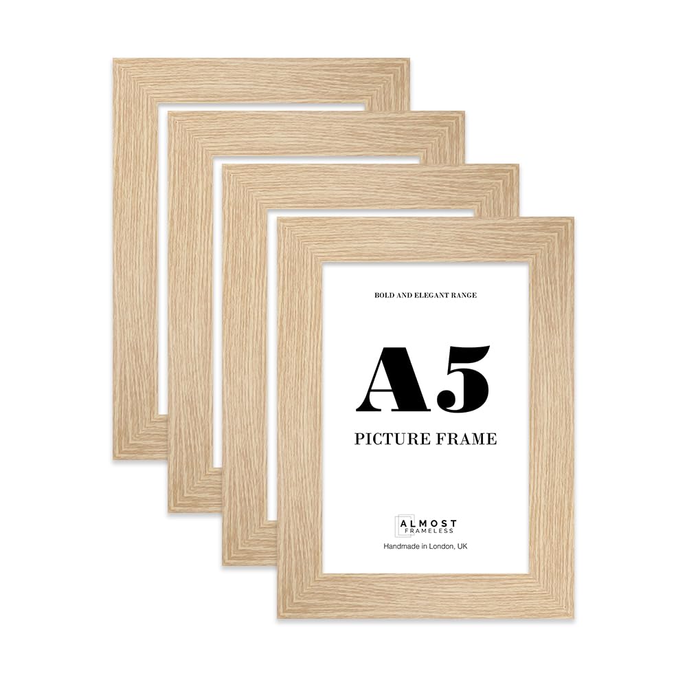 A5 Photo Frame, Display A5 Pictures (14.8 x 21cm - 5.8 x 8.3in) Picture Frame for wall Display - Oak - 4 Pack