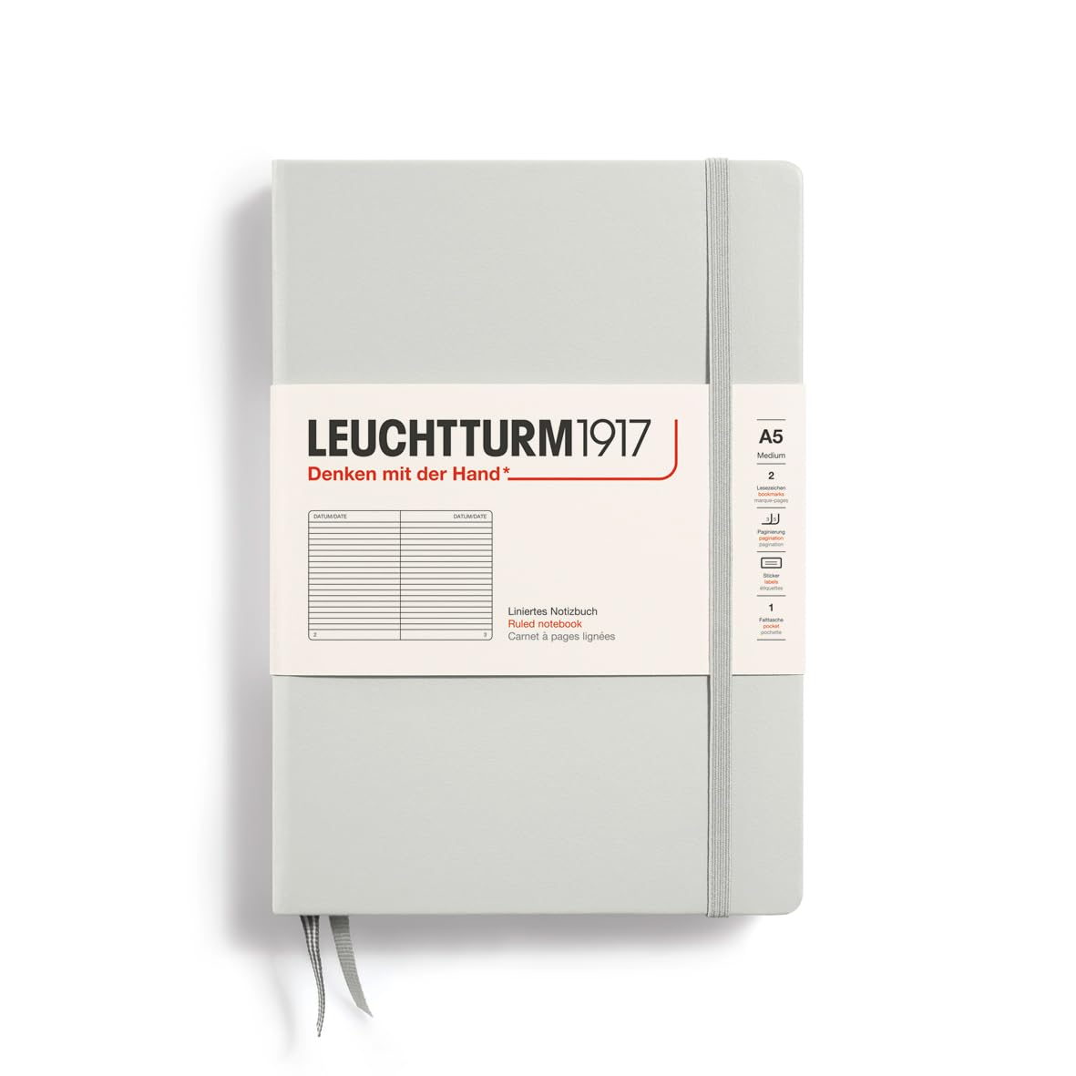 LEUCHTTURM1917 - Notebook Hardcover Medium A5-251 Numbered Pages for Writing and Journaling (Light Grey, Ruled)