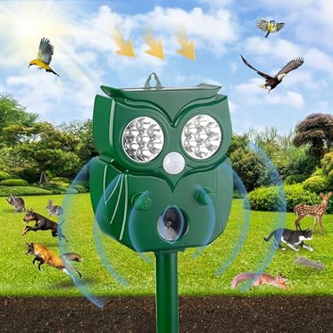 Upgraded Solar Ultrasonic Animal Repellent, Outdoor Powered Squirrels Deterrent with Motion Sensor,Sound and LED Flashing,Waterproof Deer Repeller,Animal Repellent for Cat Dog Bird Rabbit Wild CDVC Cover