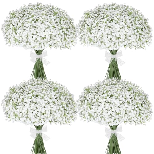 Suaycy 30 Pcs Babys Breath Artificial Flowers 17.7 Real Touch White Gypsophila Bouquet Fake Baby Breath Bulk for Wedding Centerpieces Party DIY Floral