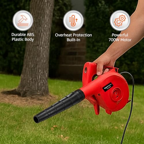 Image of Amazon Basics 700W Air Blower | 15000 RPM | Variable Speed with Heavy Duty Copper Armature | Multipurpose Dust Cleaner for Home, Car & Garden | ABS Body | Red