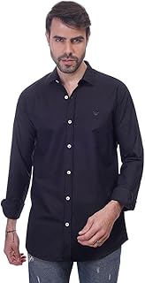 قميص سادة بأكمام طويلة وتفاصيل جيب للرجال من كوب