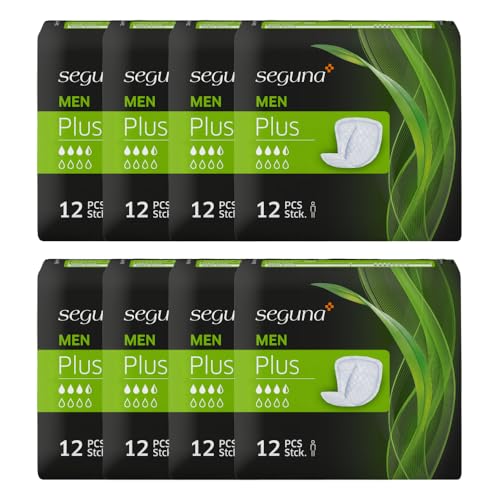 SEGUNA MEN Plus, Inkontinenzeinlagen für Männer, Inkontinenz Slipeinlagen, Hygiene-Einlagen bei leichter Blasenschwäche (Sparpaket (8 x 12 Stück))
