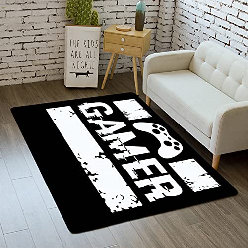 Alfombras Dormitorio Juvenil Chico Infantiles Niño Juegos 3D Gamer Gaming Alfombras De Habitacion Rectangular Lavables Pelo Corto Vinilicas Grandes Pequeñas Alfombras Salon (Blanco,45 x 120 cm)