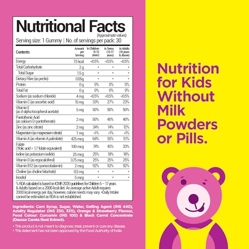 Image of NutriBears Kids Multivitamin Gummies with Vitamins A, C, B, D, and Zinc, 45 Gummy Bears, No Pillow Pack, Strawberry and Orange Flavour, Supports Daily Wellness and Immune System Support