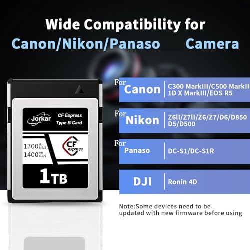 Image of 128GB CFexpress Type B Memory Card, High-Speed Up to 1700MB /s, RAW 8K 4K Photo & Video, for Cameras Camcorders Nikon Z6 /Z7 /Z8 /D6, for Canon EOS-1DXMark III /EOS-R5, for Panaso S1 /S1R, DJI Ronin