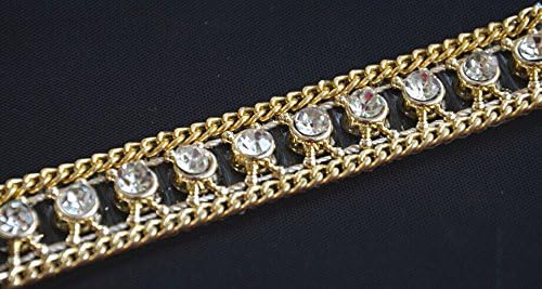 5yard Gold Rhinestones Crystal Steampunk Applique Beaded Venise Lace Ribbon Iron on Trim Chain Decorative Sewing Supplies T684
