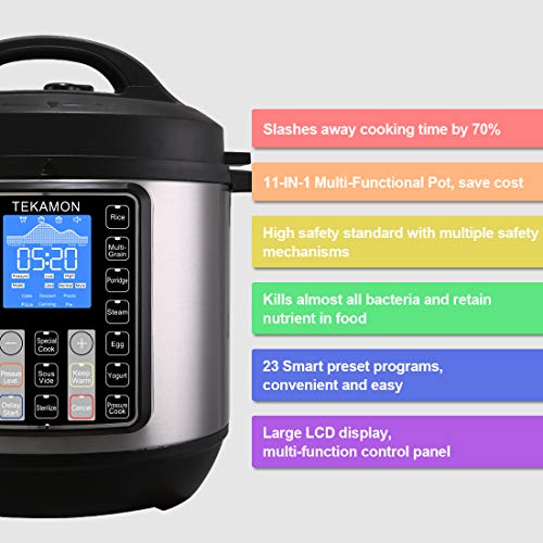 TEKAMON 11-in-1 Electric Pressure Cooker 6.5 Quart, Rice Cooker, Slow Cooker, Egg Cooker, Yogurt Maker, Sauté, Steamer, Stockpot, Sous Vide Cooker, Warmer and More with Deluxe Accessory Set - Thumbnail 4