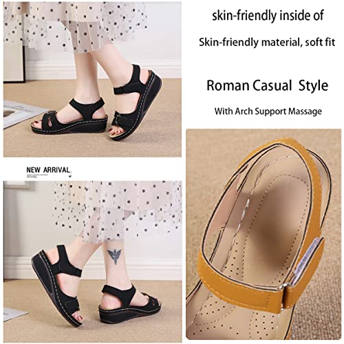 Womens Soft Sole Wedge Sandals with Arch Support Massage Adjustable Buckle Summer Hollow Out Roman Round Toe Platform Slippers4