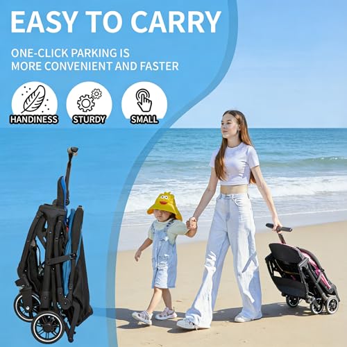 Image of Cool Kids Superb Lightweight Travel Stroller, Compact One-Hand Fold Buggy | Need an airplane approved toddler stroller? Slide folded blue cow pram like rolling luggage through airport security.