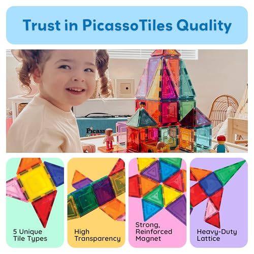 PicassoTiles Magnetic Tiles 60pcs Kids Toys Classroom Sensory Toy for Toddlers STEM Learning Building Blocks, Montessori Pretend Play Magnet Tile Construction Stacking Block Boys Girls Ages 3+ PT60 - Image 6