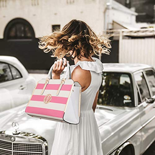 Dasein Women Large Handbag Purse Vegan Leather Satchel Work Bag Shoulder Tote With Matching Wallet (Pink/White) #TOP1