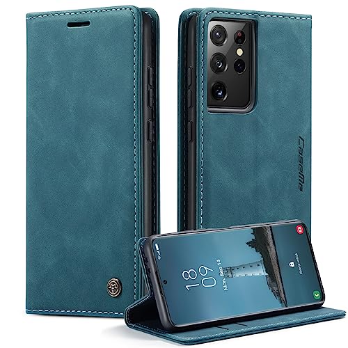 Handyhülle für Samsung Galaxy S21 Ultra PU Leder Folio Wallet Hülle mit Kartenhalter und Kickstand Premium TPU stoßfeste Innenhülle Schutzhülle Folio Cover Kompatibel mit Samsung Galaxy S21 Ultra
