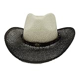 Anwendbare Szene: Freizeit GPQHSM Qbhat Sommer Schwarze Farbe sprühen westlichen Cowboy strohhüte Outdoor breiter Rand Strand Hut Panama Sunshade Cap für männer Frauen (Color : Milky White, Size : 58 cm)