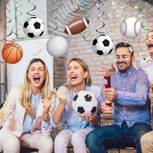 Image of 54Pcs Sports Hanging Swirls Party Decorations Sports Theme Birthday Party Decorations Supplies Baseball Basketball Golf Football Soccer Ball Cutouts Swirl Ceiling Streamers for Kids Boys Men