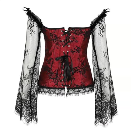Image of Women's Lace up Gothic Jacquard Shoulder Straps Tank Overbust Shaper Corset Bustiers Top