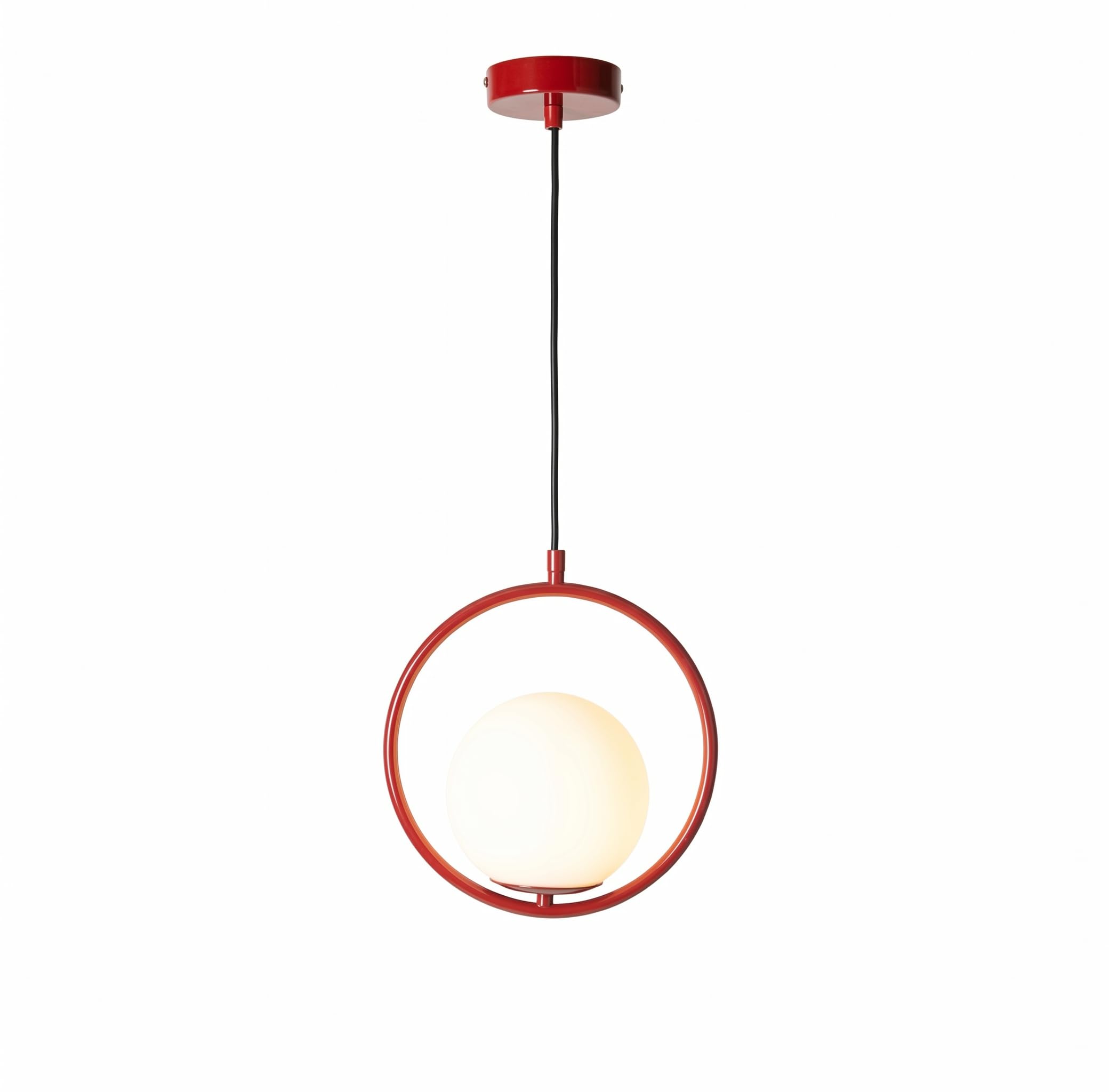 BARCELONA LED Lampada a Sospensione KATE Rossa E27, Sfera in Vetro Opalino, Lampadario Moderno a Sospensione, Design Minimalista per Soggiorno Sala da Pranzo Camera Cucina