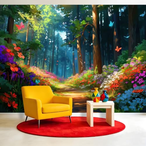 Fresque Murale 3D Forêt et Fleurs Décoration Salon