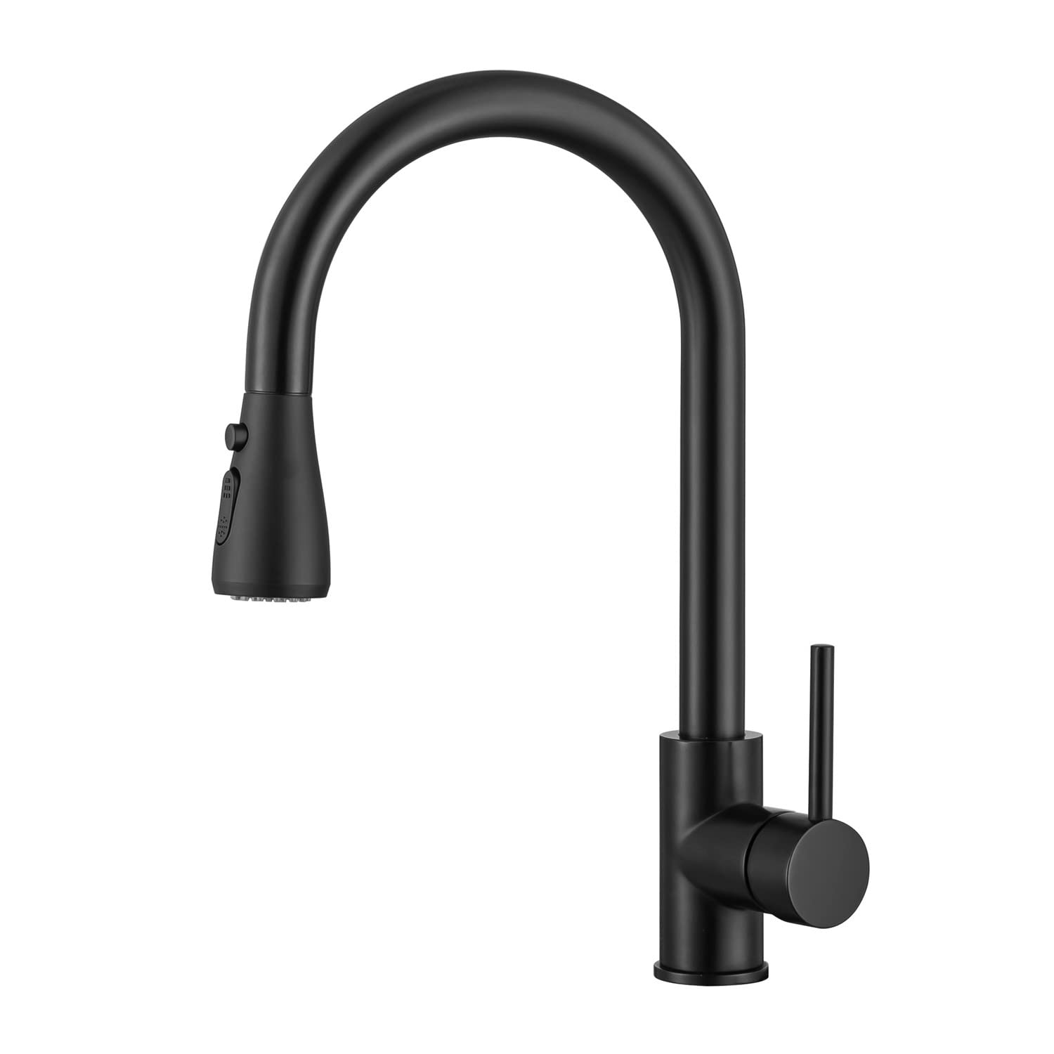 FCXWEVR High Arc Black Kitchen Faucet with Pull Out Spray 360° Swivel Single Handle Mixer Tap Brass Construction Hot & Cold Water 2 Spray Modes Modern Design