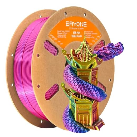 ERYONE Silk Tri Color PLA Filament 3D Printer 1.75mm +/- 0.03mm, Multicolor Filament Tricolor PLA 1KG(2.2lbs) Cardboard Spool, Red Yellow Blue