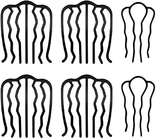 6pcs Black Hair Side Combs for Women, Hair Comb Pin, 4 & 7 Teeth Hair Fork Clip for Bun Metal U Shape Hair Comb for Women Decorative Hairstyles