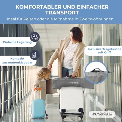 Mobiclinic®, Reisebett, Tragetasche, 2 in 1, Ultrakompakt faltbar, Herausnehmbare matratze, Mofli, Bis zu 15kg, Atmungsaktives gewebe, Seiteneingang mit reißverschluss, Baby laufstall (grau)