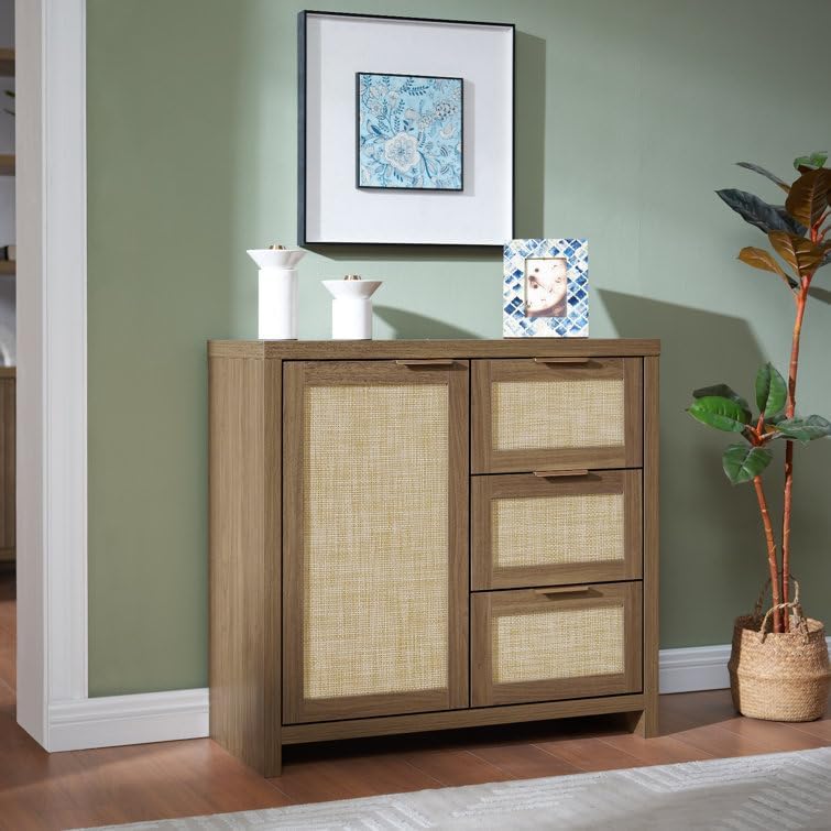 L N Art & Export Solid Sheesham Wood Cane Sideboard Cabinet with One Door Or Three Drawers Storage Space Unit for Living Room | 35D x 86W x 83H CM-image-42