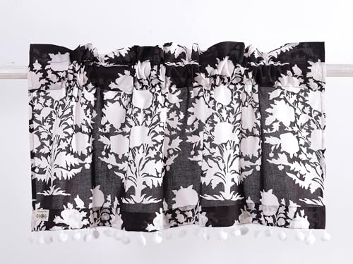 Image of Ravaiyaa - Attitude is everything Hand Printed Half Window Kitchen Curtain 100% Cotton Short Drapery Valance Curtain 40 inch X 18 inch Inch (Black White Tree)