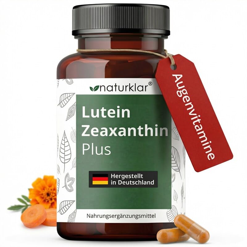 Lutein Zeaxanthin Kapseln - Augenvitamine mit beta Carotin Lutein & Zeaxanthin hochdosiert - Vegan - 90 Augenvitamine Kapseln - Naturklar