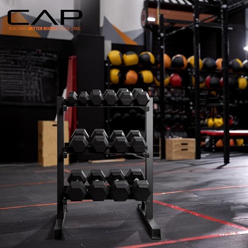 Image of CAP 280 LB, 550 LB, 1200 LB Dumbbell Set with Horizontal 2-3 Tier Rack, Rubber Hex Free Weights, Home Gym Weight Set for Strength Training
