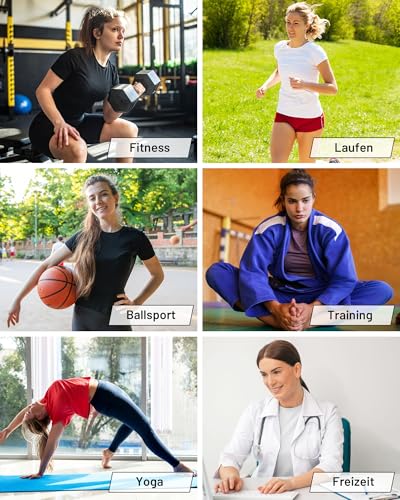 Runhit Kompressionsshirt Damen Kurzarm – Sportshirt mit Klassischem Schulter-Schnitt, Atmungsaktiv & Schnell trocknend, Funktionsshirt für Fitness Gym Laufen Yoga, Schwarz – Zeitlos & Sportlich M