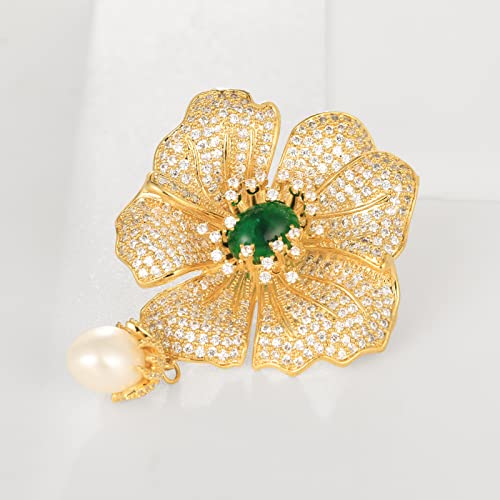 Ailonmei Floral Series Elegant Brooch Pins For Woman Fashion Jewelry, Large Vintage Costume Broches Christmas Gift (Camellia, Gold) #TOP2
