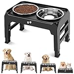 Elevated Dog Bowls, 4 Height Adjustable Raised Bowl Stand with 2 Thick 50oz Stainless Steel Food Feeder Bowls Non-Slip for Medium Large Dogs Adjusts to 3.7", 9.2", 10.75", 12.36" Black