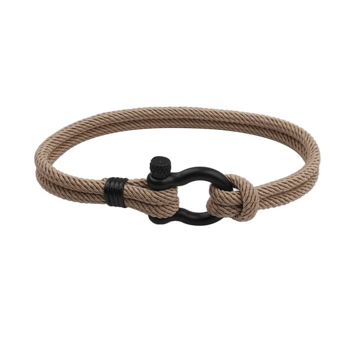 BIYONGDEBIYONGDE Nautical Sailor Rope Wrap Bracelet Wristband Bangle Steel Screw Marine Anchor Shackles, Two-row