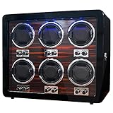 ORYX 6 Watch Winders for Automatic Watches Wooden Rotating Watch Box 15 Rotation Modes Setting Storage Case for Rolex with LED Light, USB Powered Super Quiet Mabuchi Motor