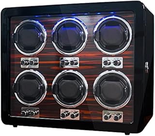 ORYX 6 Watch Winders for Automatic Watches Wooden Rotating Watch Box 15 Rotation Modes Setting Storage Case for Rolex with LED Light, USB Powered Super Quiet Mabuchi Motor