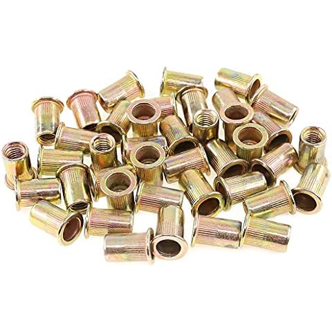 Keadic 100Pcs M8 Rivet Nuts Metric Zinc Plated Rivet Nut Carbon Steel Rivet Nut Flat Head Threaded Insert Kit Threaded Rivet Insert Nutsert Rivnuts Kit for Furniture Cover