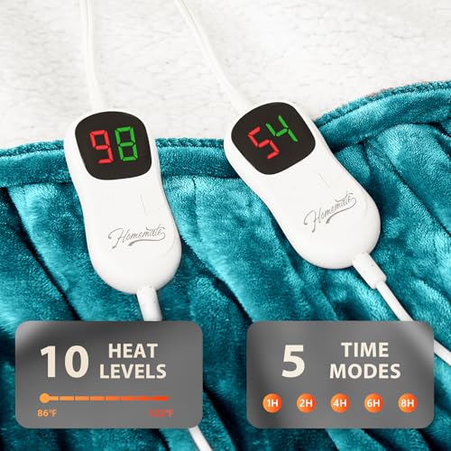 Image of Homemate Electric Heated Blanket King - 100 inchx90 inch Heating Bed Blankets Throw with 10 Heating Levels 8 Hours Auto Off Fast Heating Over-Heated Protection Ultra Soft Warm Flannel ETL Certified