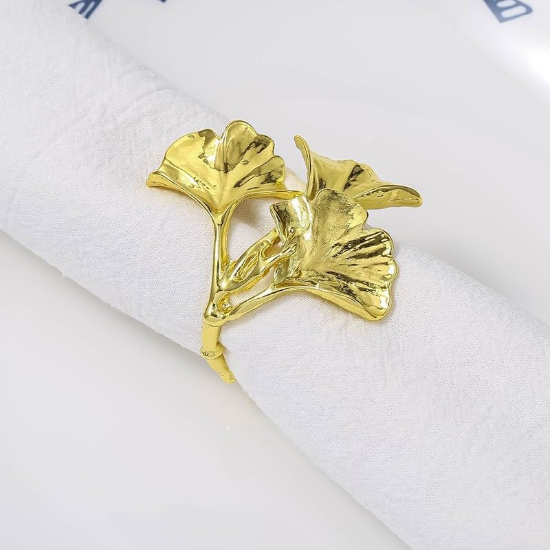 Lot de 12 Ronds de Serviette en métal doré électroplaqué, Motif Feuille d'érable, pour Table à Manger, fêtes de Noël, Mariages.