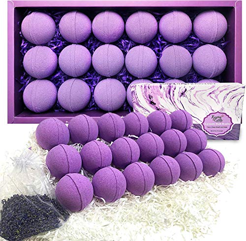 Lavender Bath Bombs Gift Set for Men and Women. 18 Lavender Bath Bombs Bulk with Essential Oils. Relaxing Bath Bombs Individually Wrapped with Organic Ingredients. Natural Bath Balls for Women & Men!