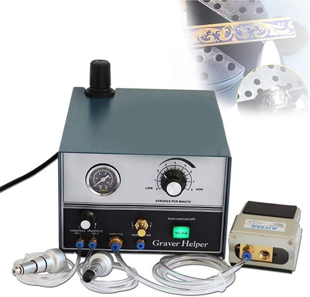ZHJOPP Engraving Machine for Metal, Wood, and Stone - 60W Dual Head Pneumatic Hand Engraver for Jewelry Making and Crafts
