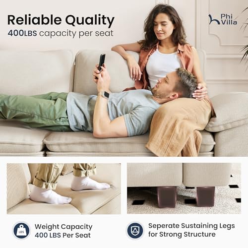 Image of PHI VILLA Cloud Modular Couch Sets, 123.6 inch Sectional Sofa with L-Shaped Chaise, 4-Seater Upholstered Couches with Movable Ottoman for Living Room, Chenille Fabric, Beige