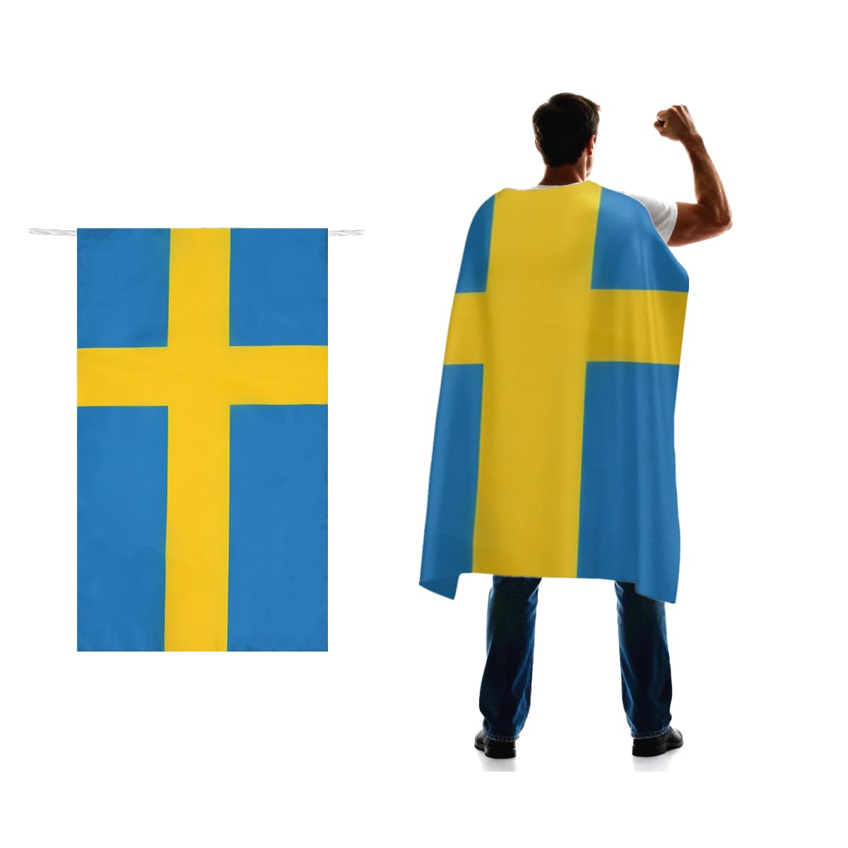 Sweden Flag Cape 3x5 FT for Independence Day Holiday Costumes Celebrati,150D Premium Polyester,Swedish Patriotic Flags Costume Cloak.