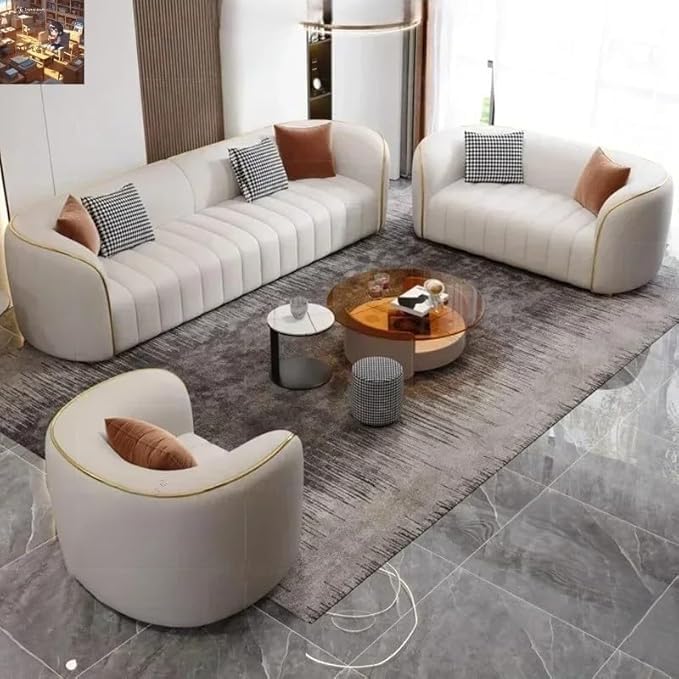 Modern Luxury Curved Sofa Set - 3+2+1 Seater Living Room Lounge Couch with Velvet Upholstery & Gold Accents - Minimalist Design for Home,-image-14