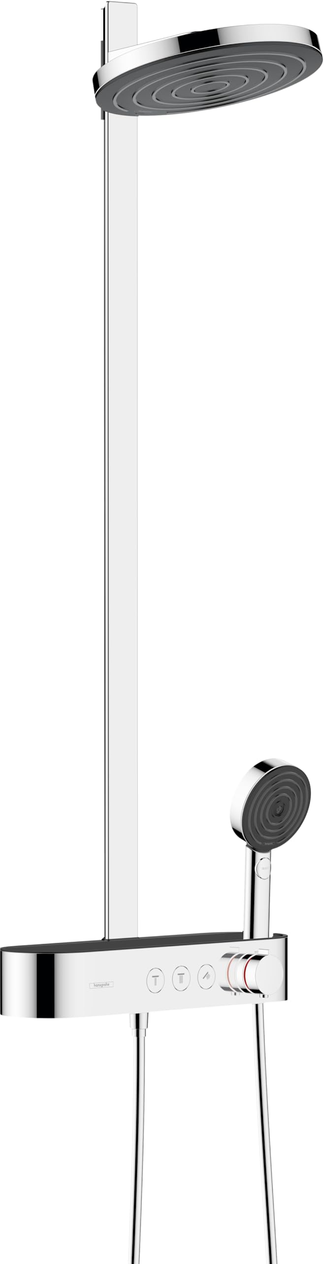hansgrohe Pulsify S - Colonna doccia a risparmio idrico (EcoSmart) con miscelatore termostatico, Sistema doccia (260 mm) con rubinetto, doccetta, tubo, asta e soffione doccia tondo, cromo, 24241000