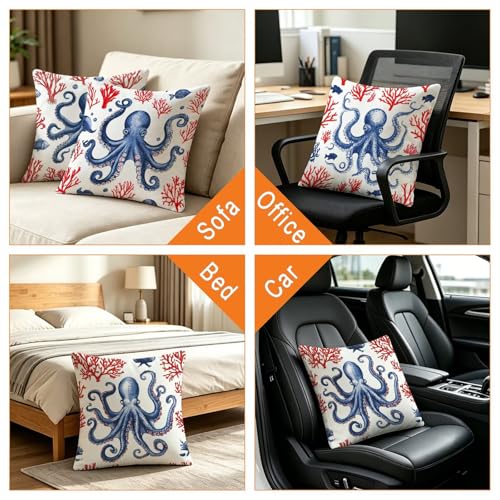 Taie d'oreiller exterieur impermeable motif pieuvre blanc de qualite
